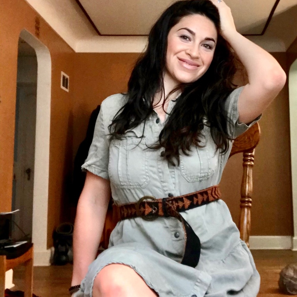 MAX JEANS knee length moss green shirt dress